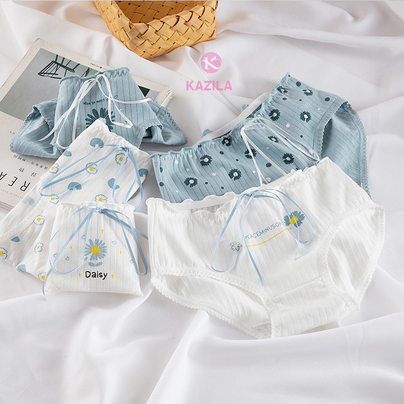 Quần lót nữ cotton gân tăm cao cấp, quần lót nữ dễ thương hoa cúc Kazila QLH68