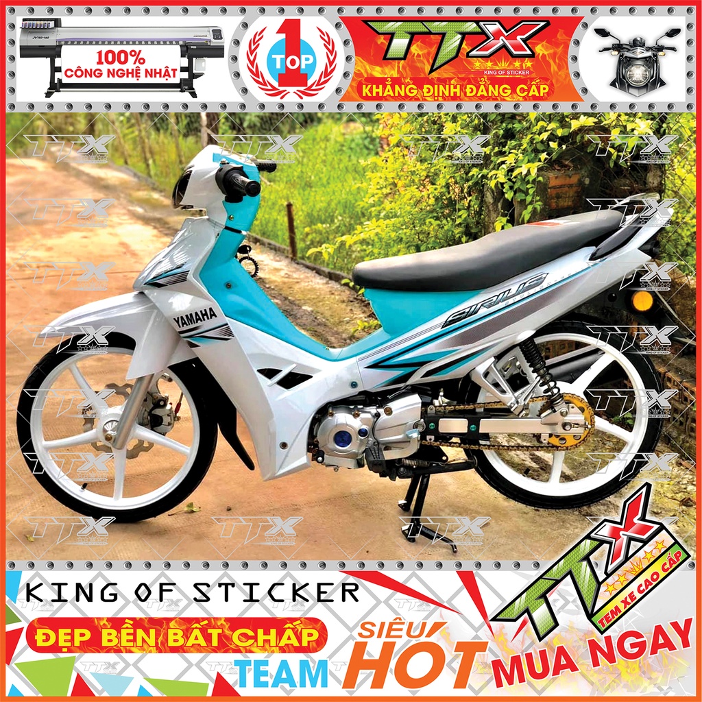 Tem Xe Sirius Chỉ Xanh Nền Trắng Xám - Tem Dán Xe Sirius Xám Trắng Xanh Siêu Đẹp - Mẫu Tem Rời Sirius Xanh (s045-A3)