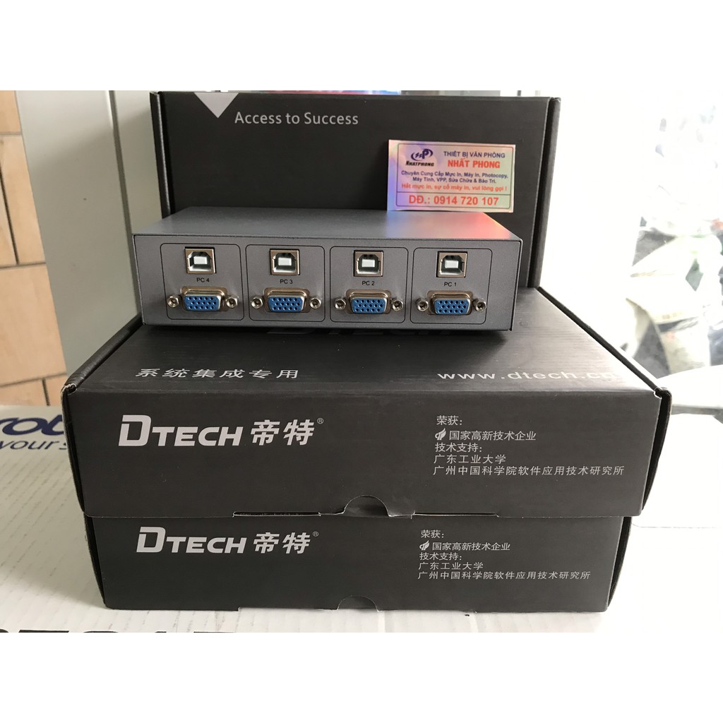 KVM Switch 4 port VGA usb and ps2 auto chính hãng DTECH DT-8041