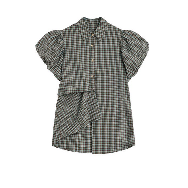 Set Áo Sơ Mi + Quần Short Lưng Cao Ống Rộng Họa Tiết Sọc Caro Thời Trang Mùa Hè Cho Nữ