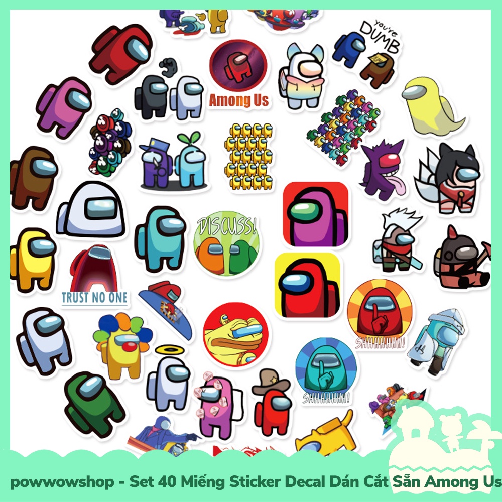 [Sẵn VN - Hỏa Tốc] Set 40 Miếng Sticker Decal Cắt Sẵn DIY Dán Trang Trí Vật Dụng Mẫu Game Among Us Face T Face