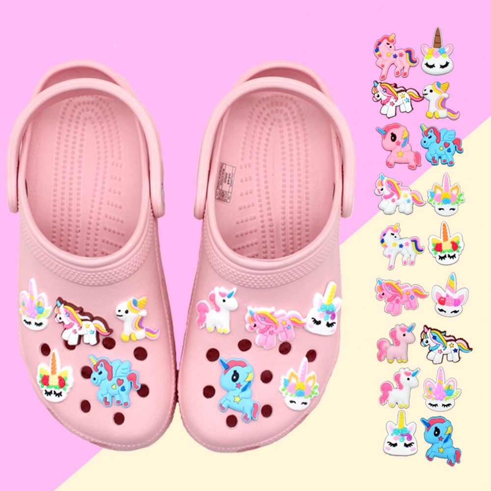 Crocs Jibbitz kỳ lân màu hồng dễ thương DIY Shoe Charms chủ đề hoạt hình pvc decorate accessories Phụ kiện dép Với 1000 Mẫu Lựa Chọn Phụ kiện giày dép phong cách cho bé gái