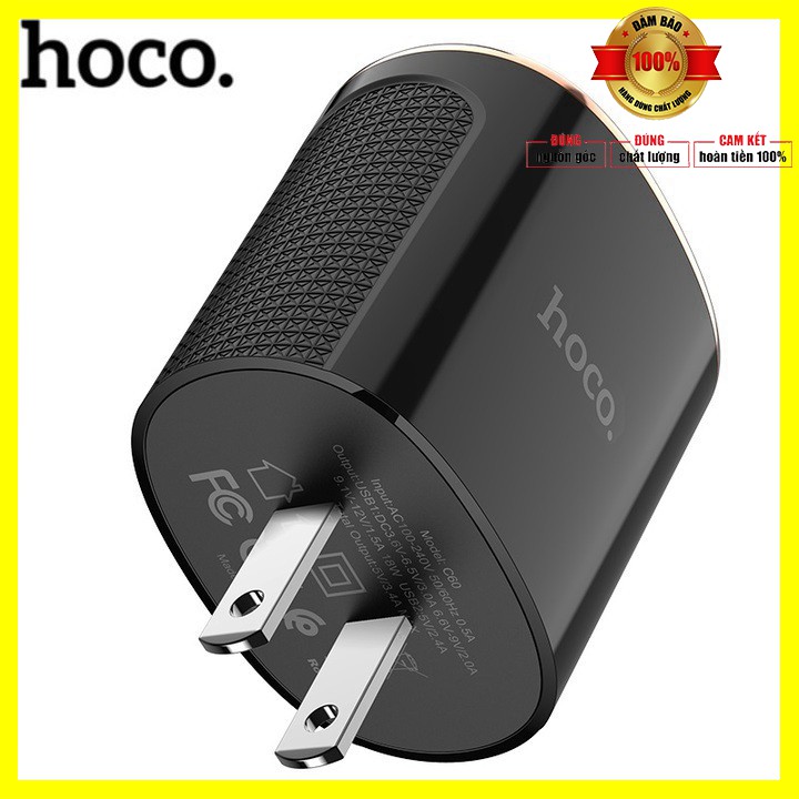 Củ sạc nhanh tích hợp 2 cổng USB Quick Charge 3.0 nhãn hiệu Hoco C60 công suất 18W - Bảo hành 6 tháng