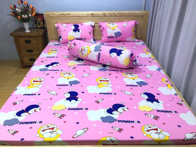 Bộ drap thun ❤️FREESHIP❤️ga thun Hàn Quốc- đôraemon ( 1 ga, 3 áo gối)