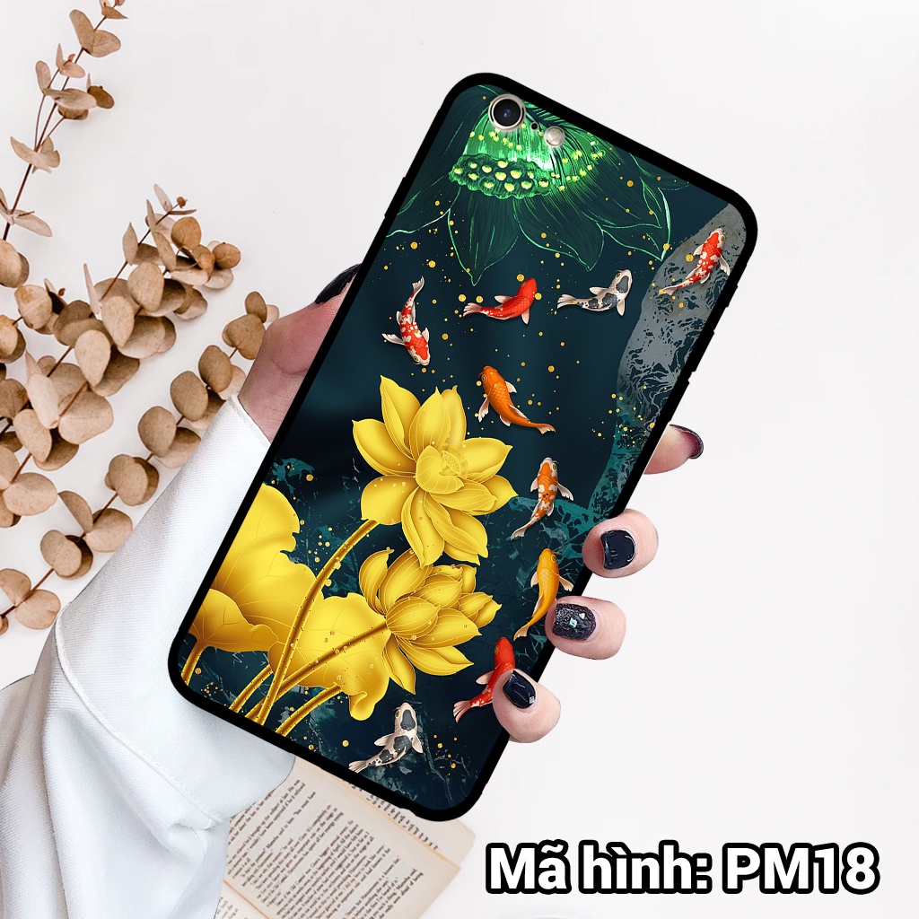 Ốp điện thoại IPHONE 6/6S/6 PLUS/6S PLUS in hình hoa sen,cá chép phong thủy – lưng kính tráng gương viền dẻo