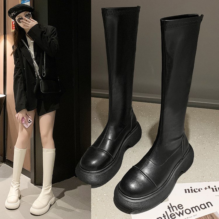 JINxCHOY Giày bốt Martin cao gót ống dài phối dây kéo thời trang dễ phối đồ cho nữ JINXCHOY