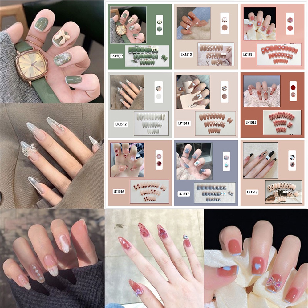 Móng tay giả dán keo trong suốt trang trí hình bướm hình trái tim và ngọc trai nhân tạo 3D thời trang dành cho cô dâu