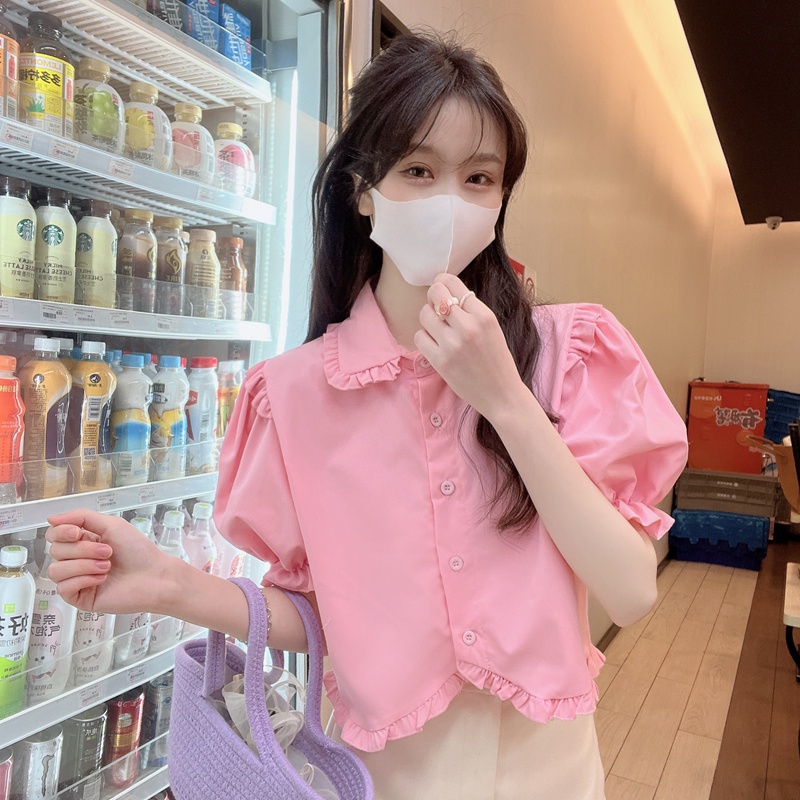 SUXI Áo Sơ Mi Tay Ngắn Cổ Búp Bê Màu Sắc Đơn Giản Thời Trang Mùa Hè Xinh Xắn Cho Nữ