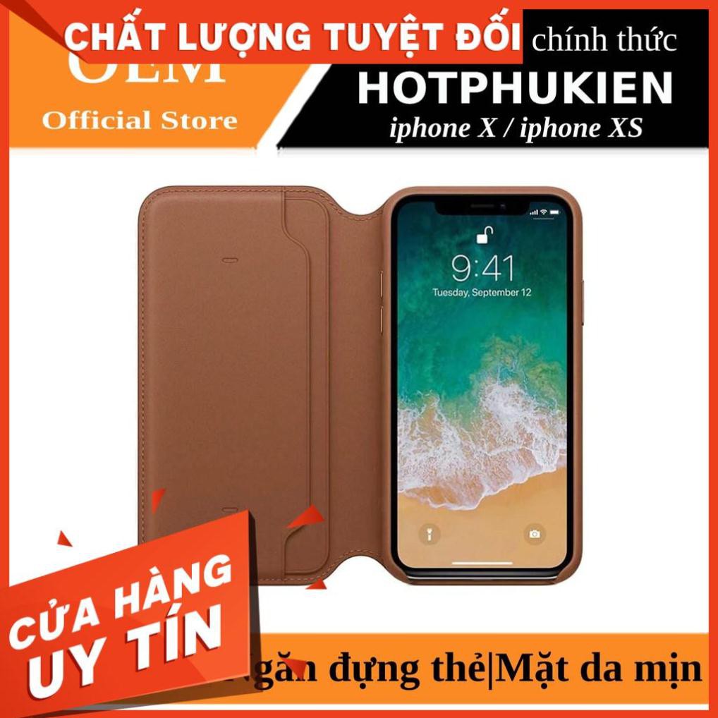 Bao da Leather Folio Apple dành cho iPhone X / Xs có ngăn đựng thẻ tự động tắt mở màn hình - hàng chính hãng