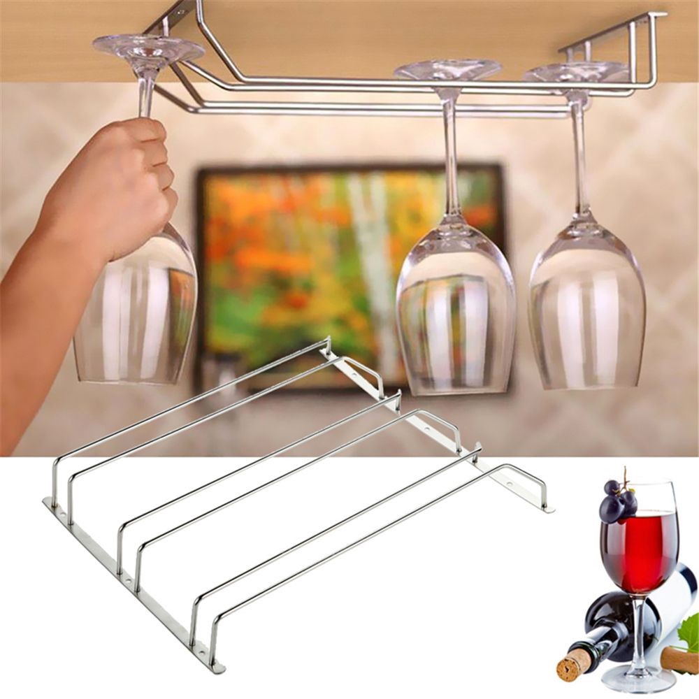 Giá treo ly rượu gắn tủ chạn bằng inox mạ chrome tiện dụng