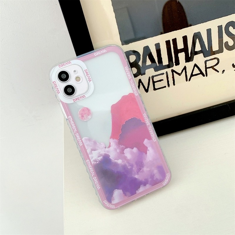 Ốp Điện Thoại Mềm Chống Sốc Họa Tiết Đám Mây Và Mặt Trăng Phong Cách Retro Cho iPhone 13 11 12 Pro Max X XR XS 7 8 Plus