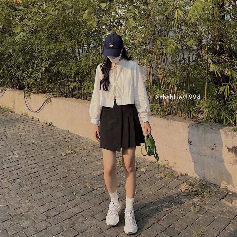 [ ẢNH THẬT KÈM VIDEO ] Áo Sơ Mi Trắng Thô Xếp Li Trước Dáng Croptop Cột Dây | BigBuy360 - bigbuy360.vn