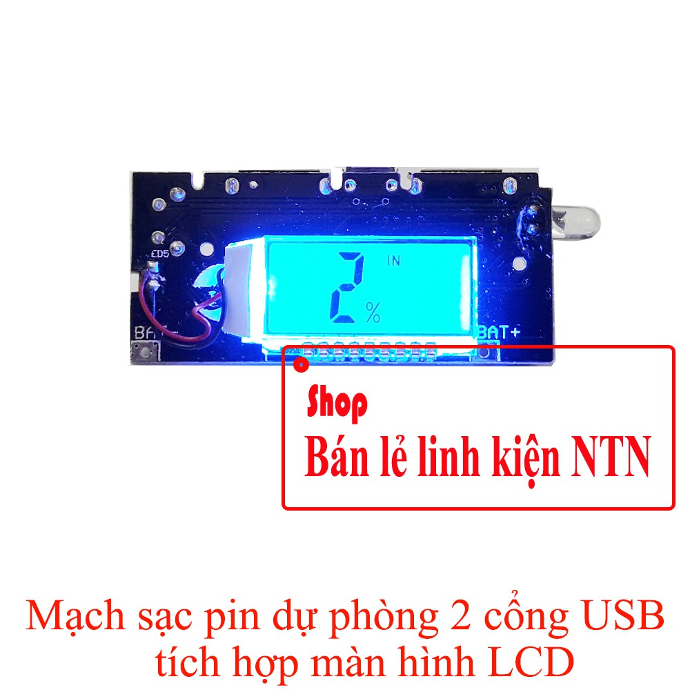 Mạch sạc pin dự phòng 2 cổng USB tích hợp màn hình LCD