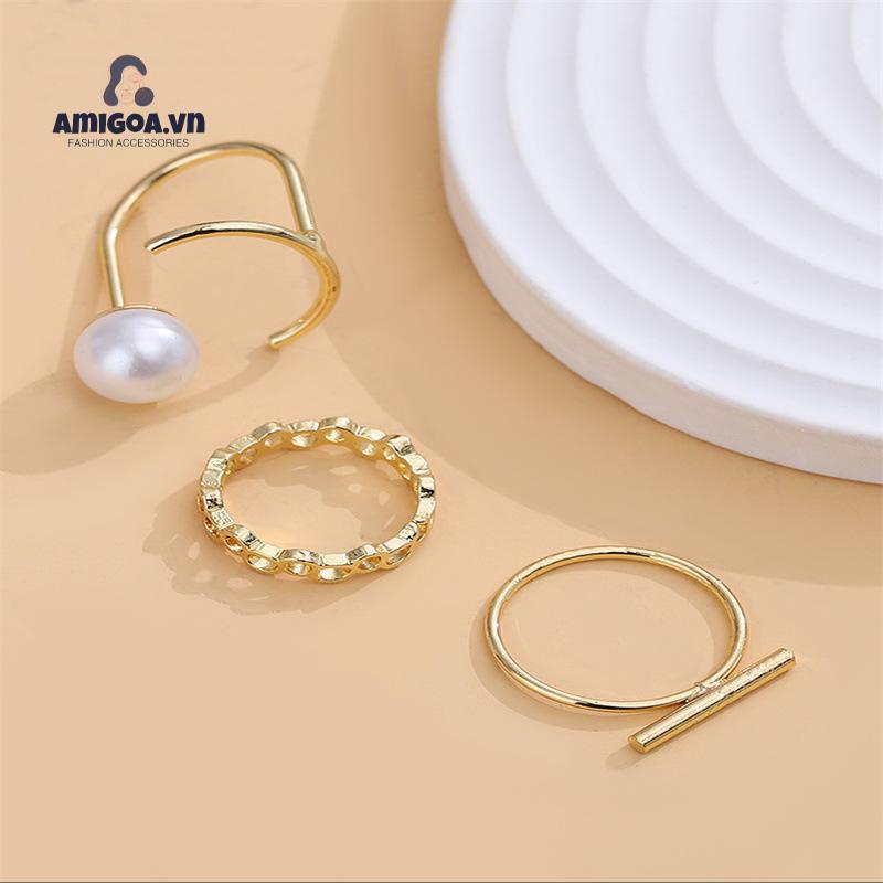 ✨✨Set 3 nhẫn thời trang khảm ngọc trai nhẹ nhàng có thể điều chỉnh tự nhiên sang trọng dành cho nữ