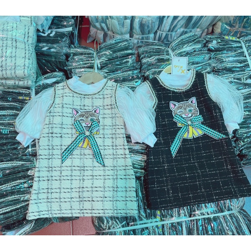 Váy dạ mèo kim sa cho bé gái