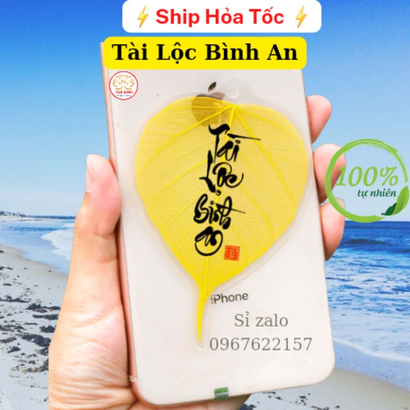 Lá Bồ Đề thư pháp chữ Tài Lộc Bình An