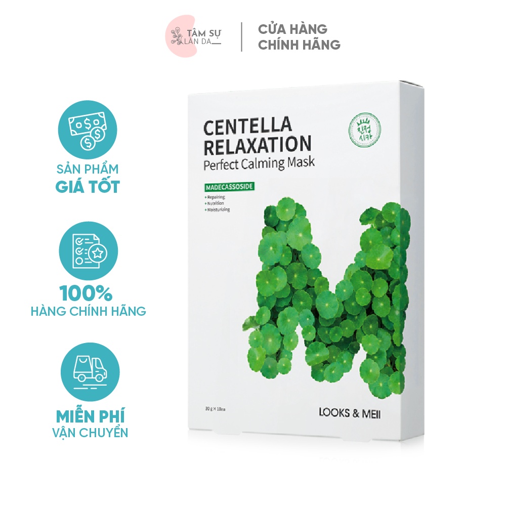 10 Mặt Nạ Tái Sinh Tinh Chất Rau Má Cho Da Dầu Mụn LOOKS &amp; MEII Centella Relaxation Perfect Calming Mask 30g