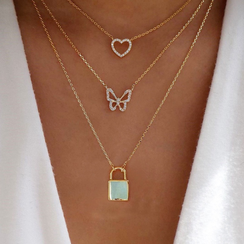 Dây chuyền nhiều lớp phối ngọc trai và mặt hình bướm thời trang xinh xắn cho nữ