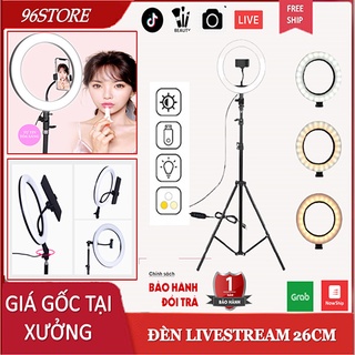 Đèn Livestream 26cm Hỗ Trợ Ánh Sáng Chụp Ảnh, Make up, Quay Tiktok Với 3 Chế Độ Sáng Kèm Chân Sắt Chắc Chắn