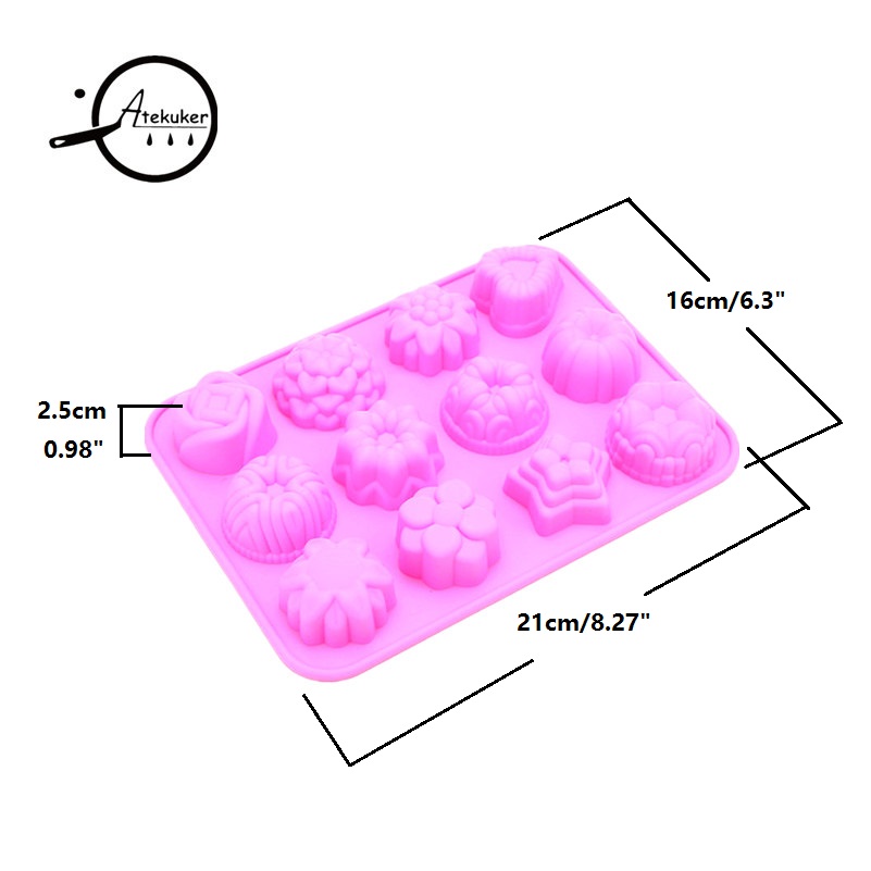 Khuôn Silicon 4D Làm Socola,Thạch,Đá,Kẹo Dẻo,Pudding Hình 12 Hoa Nổi