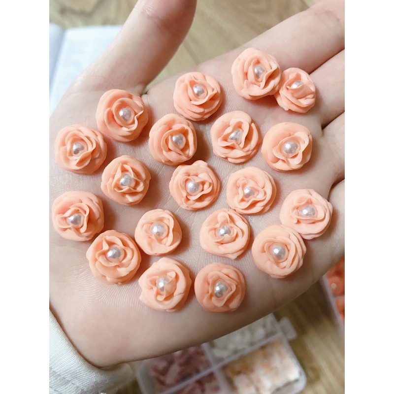 hoa bột đính móng tay- hoa Hồng Fan
