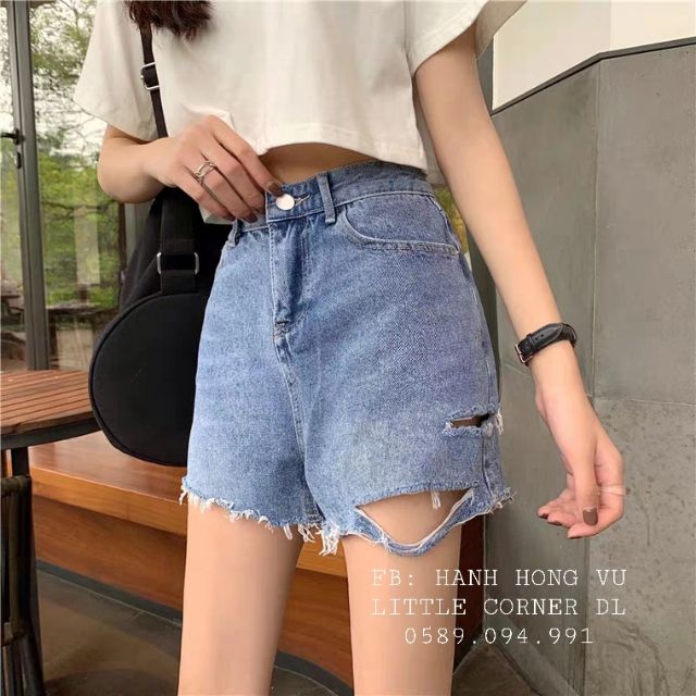 Quần short jeans lưng cao rách sườn đùi ulzzang kèm ảnh thật hàng sẵn