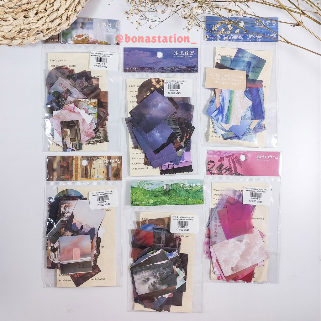 Túi 40 tấm giấy nền phong cảnh aesthetic trang trí sổ Maimao | BSB278