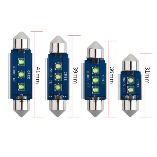 (Sáng vô địch) Bóng Led Cree Festoon 2 đầu 31-36-39-42 mm sáng trắng 6000k chip led Cree siêu sáng dùng trần xe, biển số