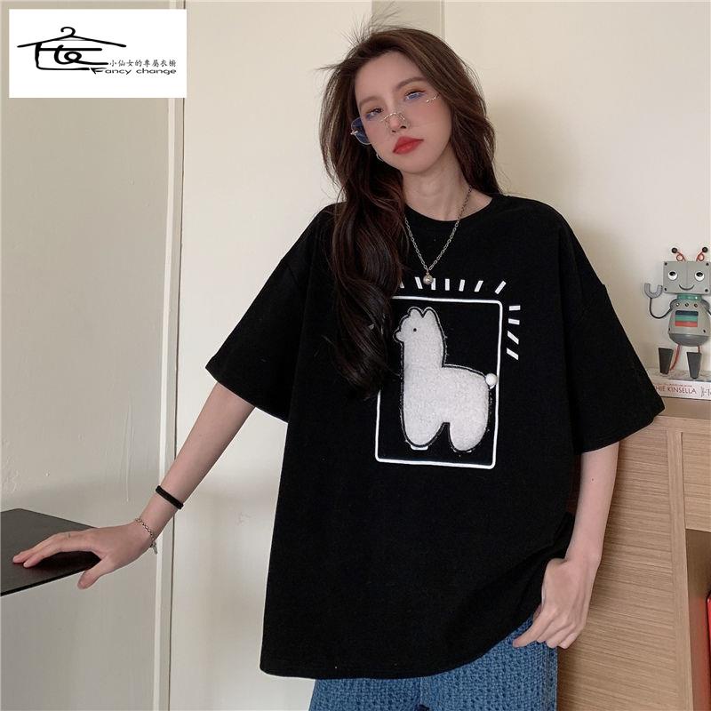 Áo Thun Tay Ngắn Dáng Rộng Phong Cách Harajuku Hồng Kông Cho Nữ