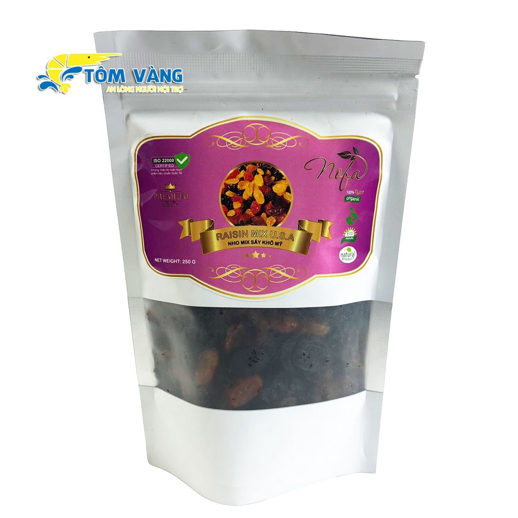 Nho khô không đường NOFA sấy mọng Chua ngọt tự nhiên 250g - Da đẹp sáng mịn - Tôm Vàng