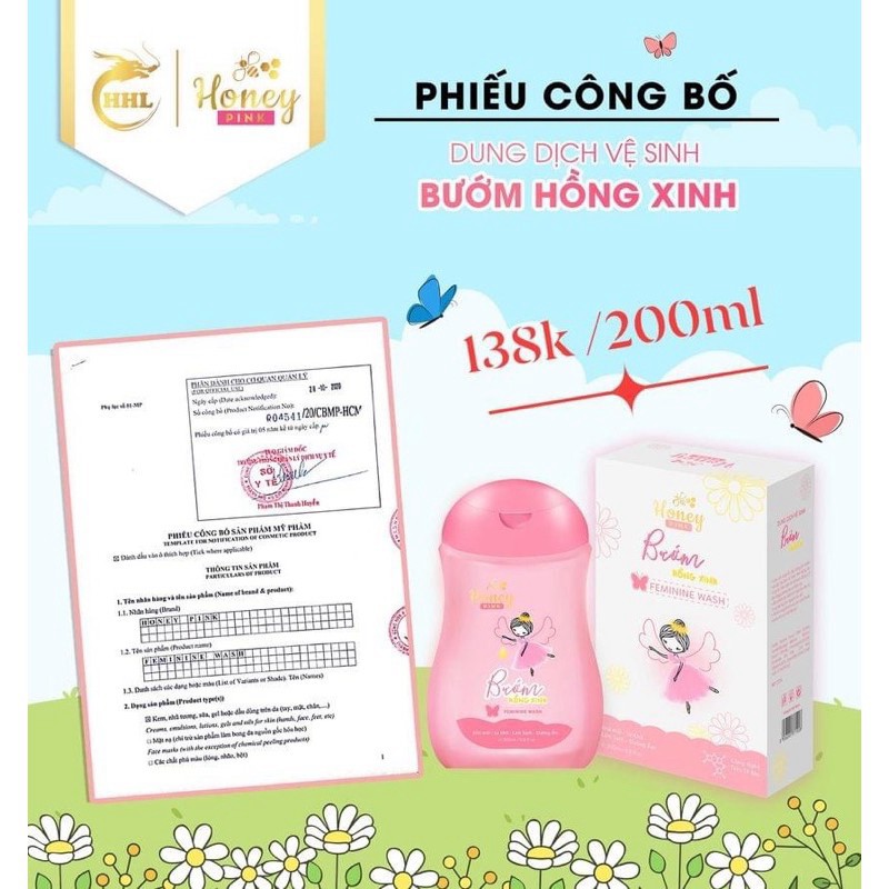 Dung Dich Vệ Sinh Honey Pink - Bướm Hồng Xinh 200ml CHÍNH HÃNG CÔNG TY