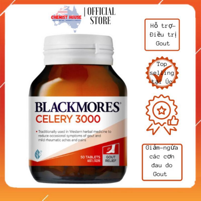 [Hàng Chuẩn ÚC] Blackmores Celery 3000mg - Viên uống phòng bệnh và hỗ trợ điều trị Gout 50 viên DATE 2022, 2023