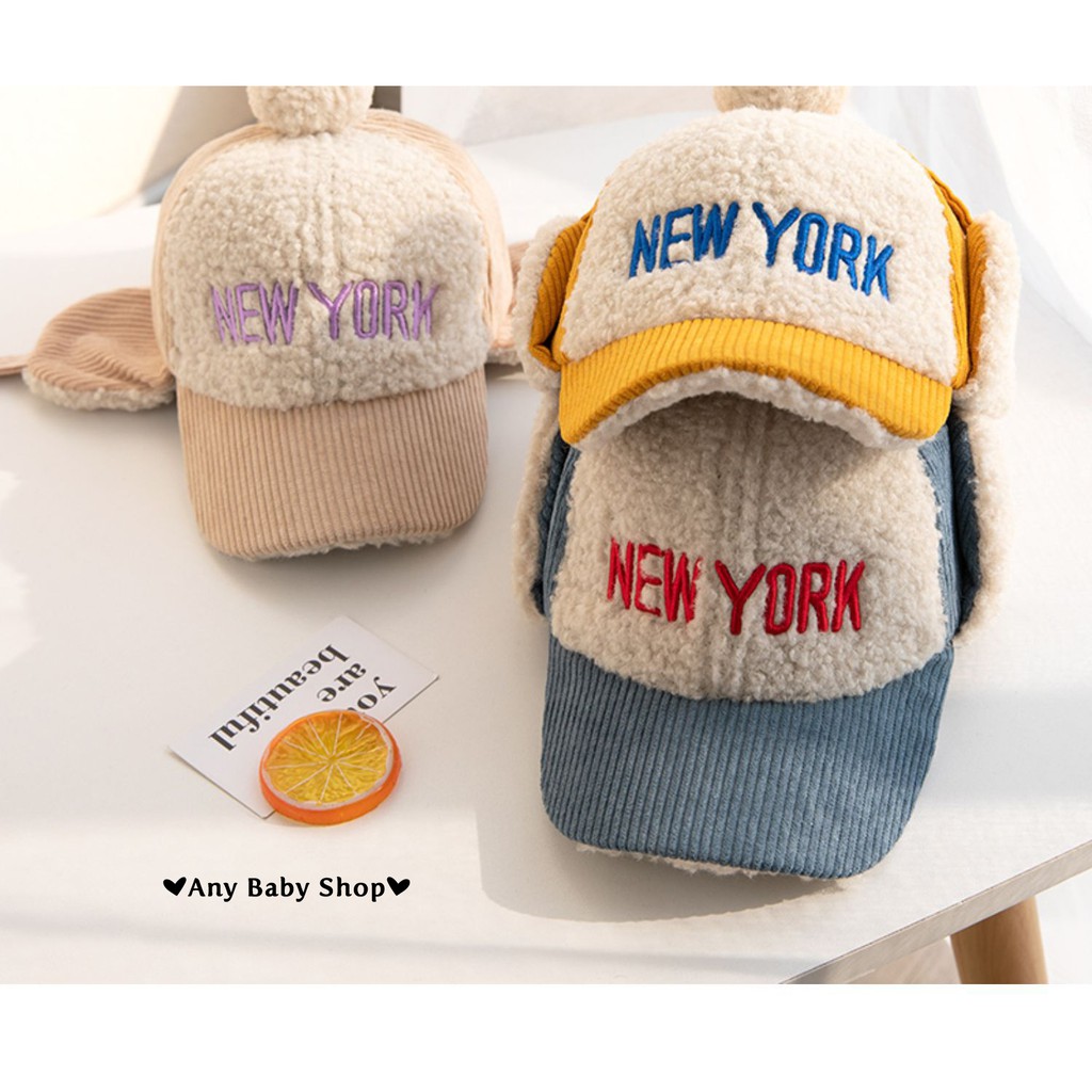 Mũ nón phi công in chữ NewYork cho bé trai bé gái có ốp tai nhiều màu dễ thương-hàng có sẵn ❣❣