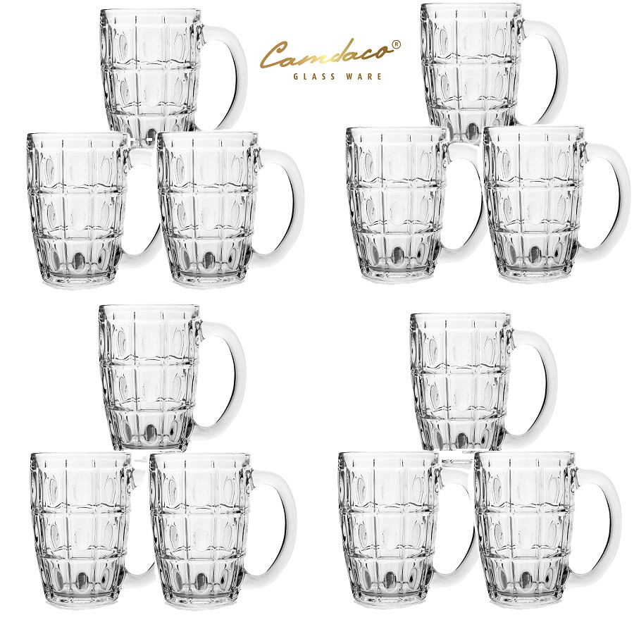 Bộ 12 Ly Thủy Tinh Uống Bia Có Quai PCD10007 375ML – Cẩm Đạt
