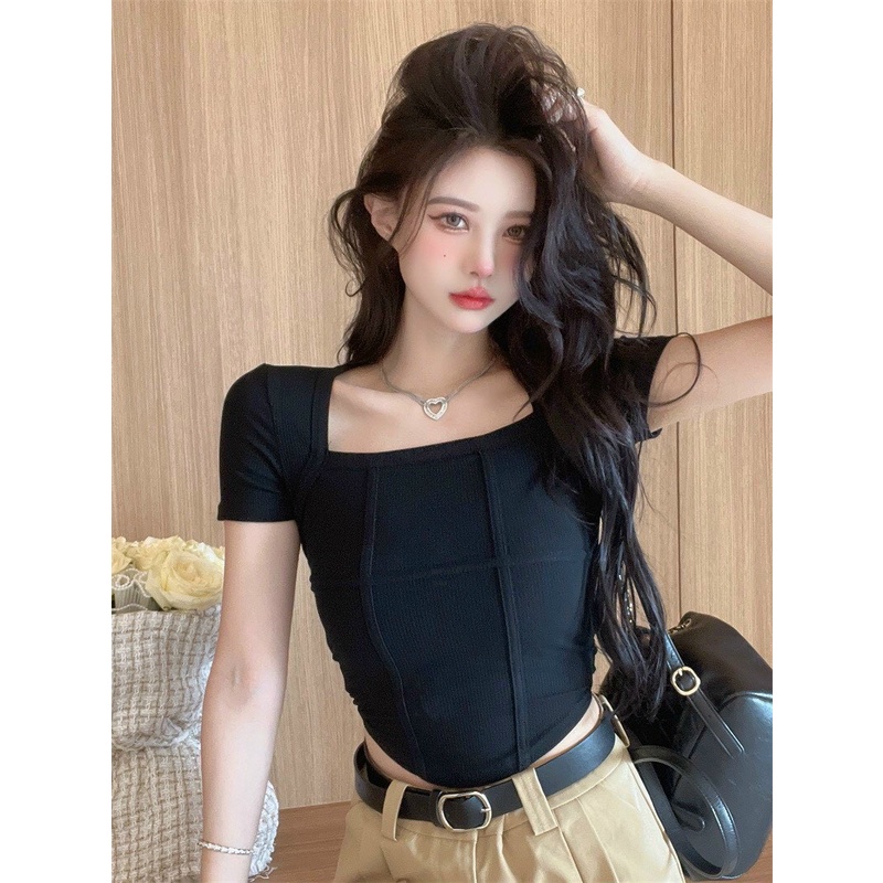 [VIDEO+FREESHIP ] ÁO CROPTOP KIỂU LỬNG NỮ CỔ VUÔNG TAY NGẮN GÂN VUÔNG LAI BO MÀU TRẮNG ĐEN THỜI TRANG SIÊU MÁT MẺ