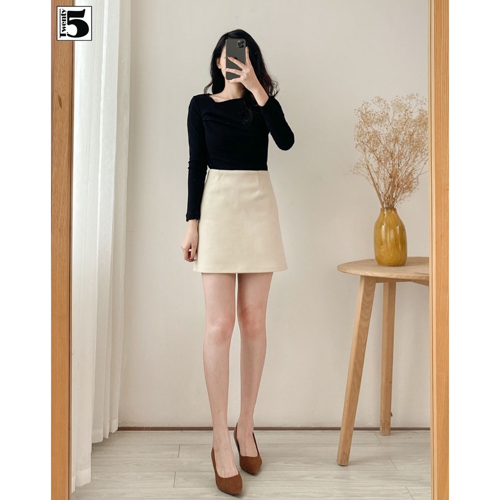 Áo thun gân nữ cổ chéo tay dài vạt chéo form nhỏ Twentyfive H42