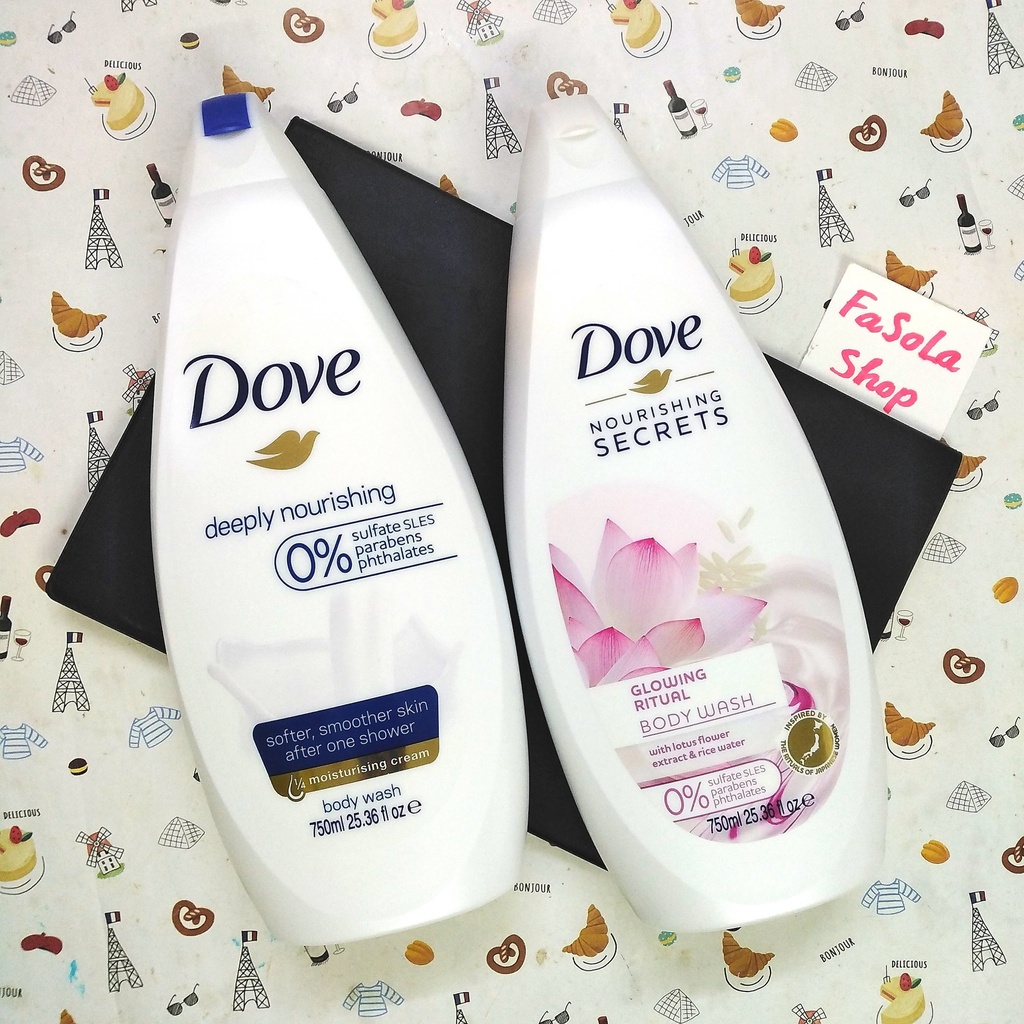 Sữa tắm dưỡng thể DOVE 750ml sản xuất tại EU chai siêu to dưỡng ẩm chuyên sâu hoa sen và nước gạo body wash nourishing