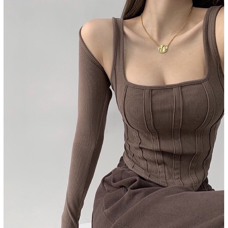 Set áo corset và áo cardigan lửng tay dài | BigBuy360 - bigbuy360.vn