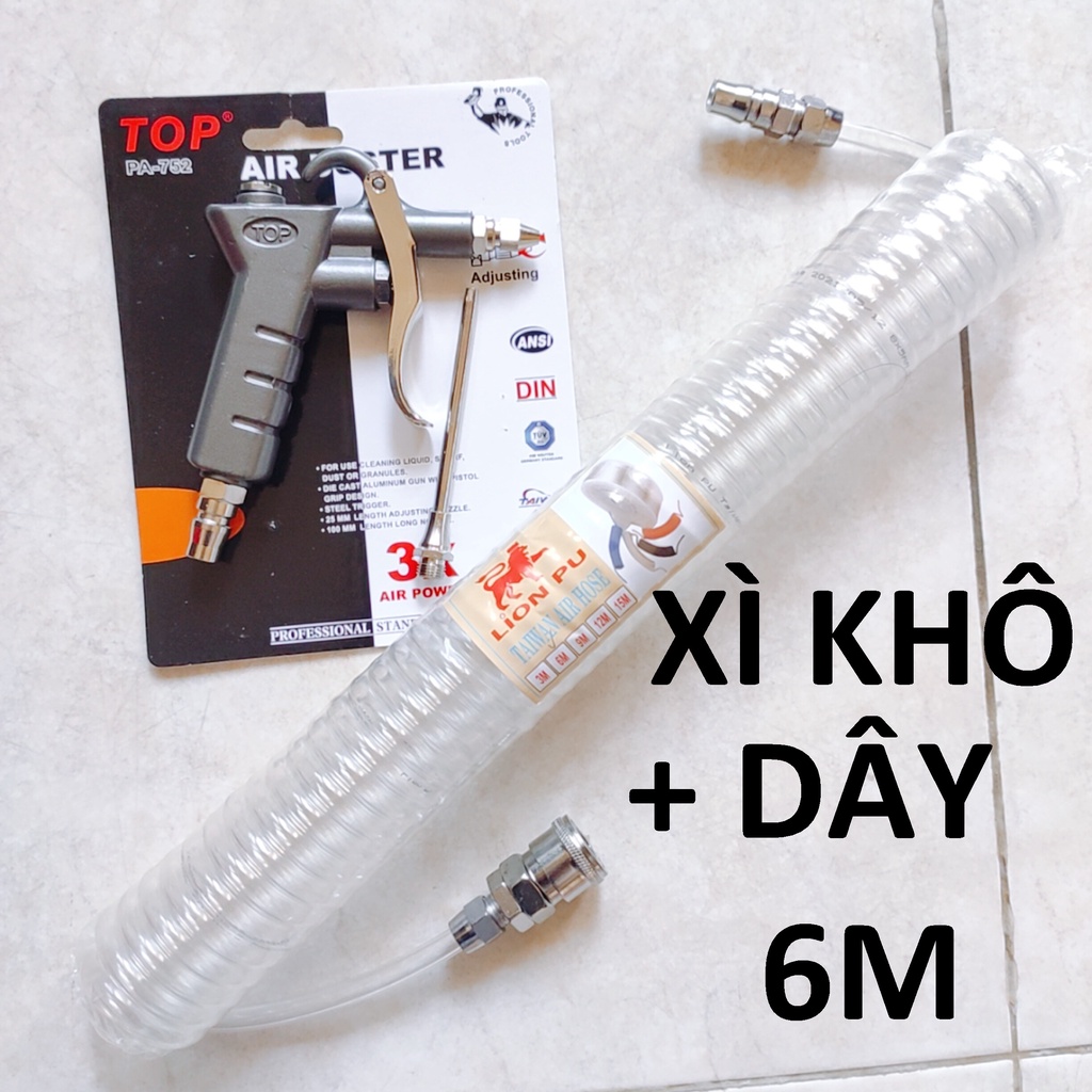 xì khô  TOP cao cấp chính hãng + dây hơi 6/9/12m, súng xịt hơi thổi bui dùng khí nén