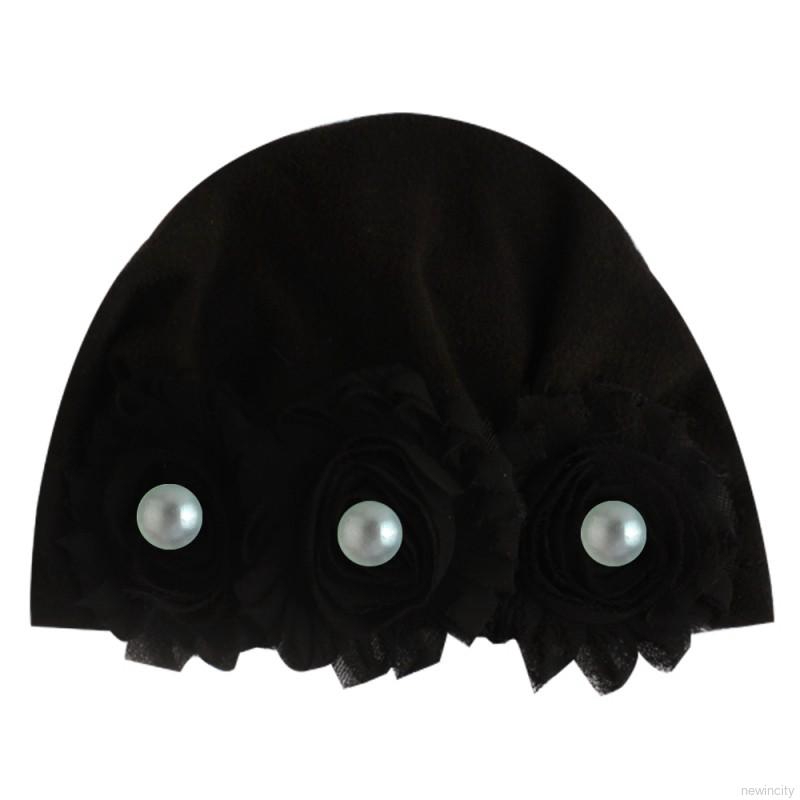 Mũ cotton co dãn đính hoa và ngọc trai cho bé