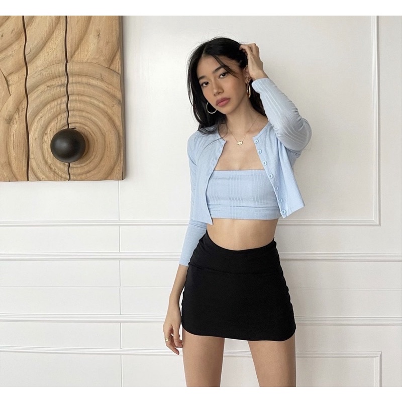Váy Mini Thun Đen Có Quần Cùng Vải Phía Trong tiemmem SP001053 - Đen