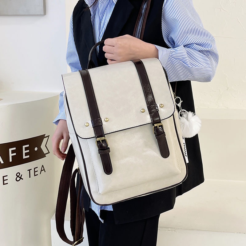 British backpack women's 2022 new soft leather large capacity leisure travel computer backpack college style schoolbag