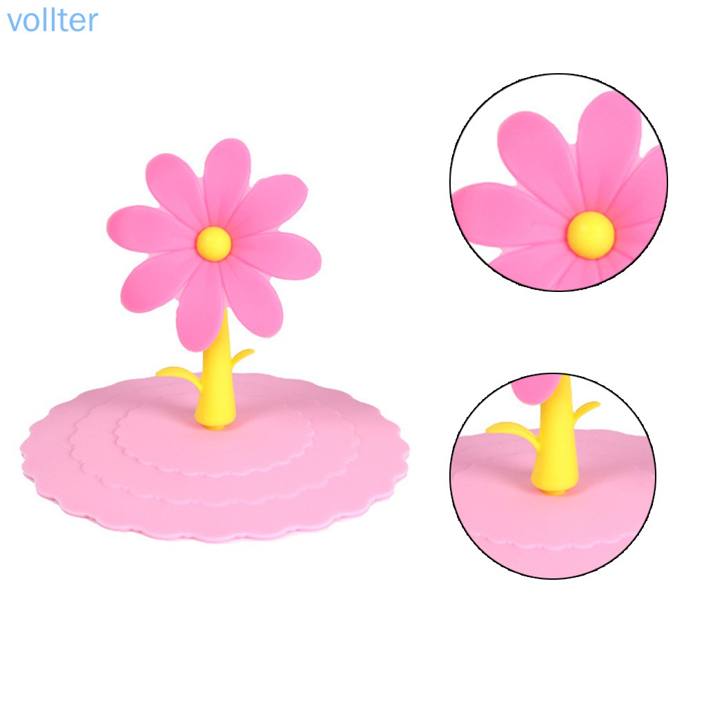 Nắp đậy cốc kiểu dáng bông hoa hoạt hình bằng silicone bền tiện lợi