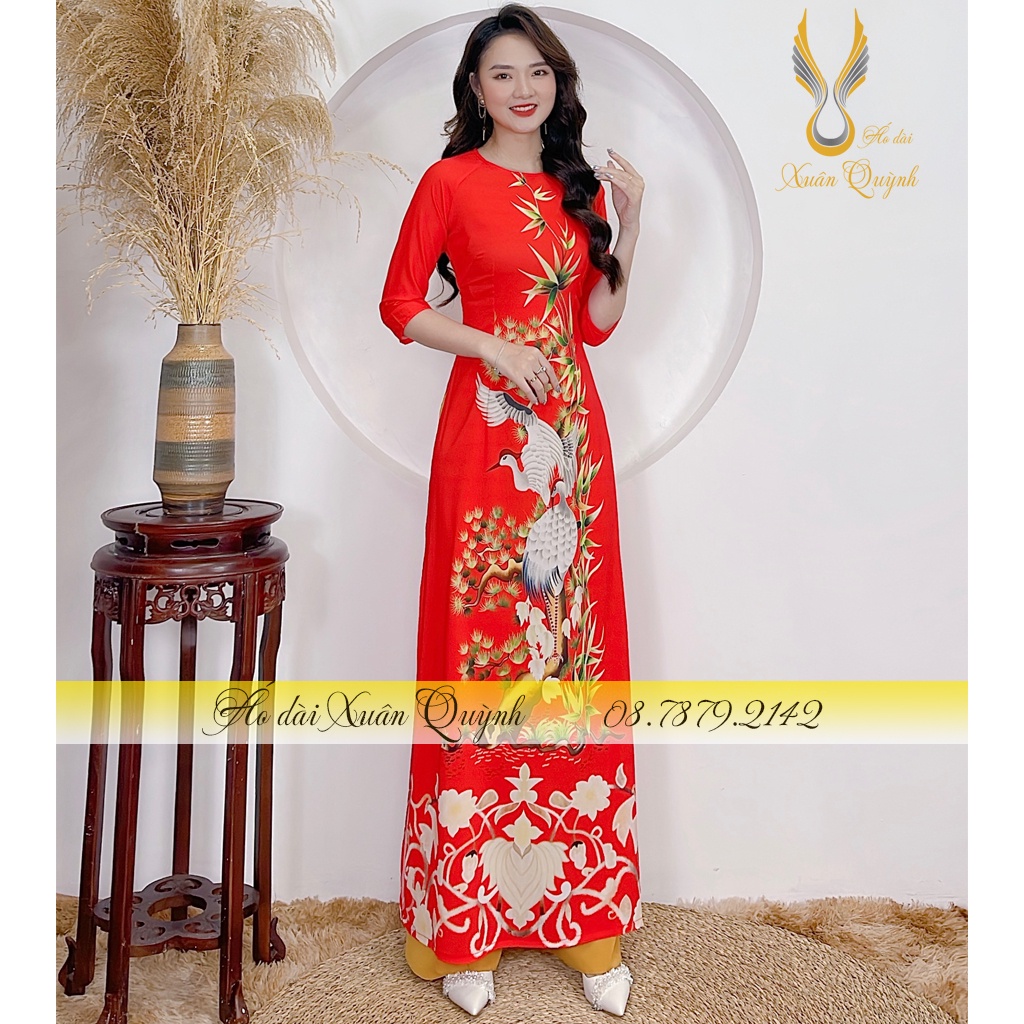 Áo Dài Truyền Thống Hồng Hạc Sang Trọng, Lụa Habutai Co Dãn Mềm Mại K03 Đỏ - Áo dài Xuân Quỳnh
