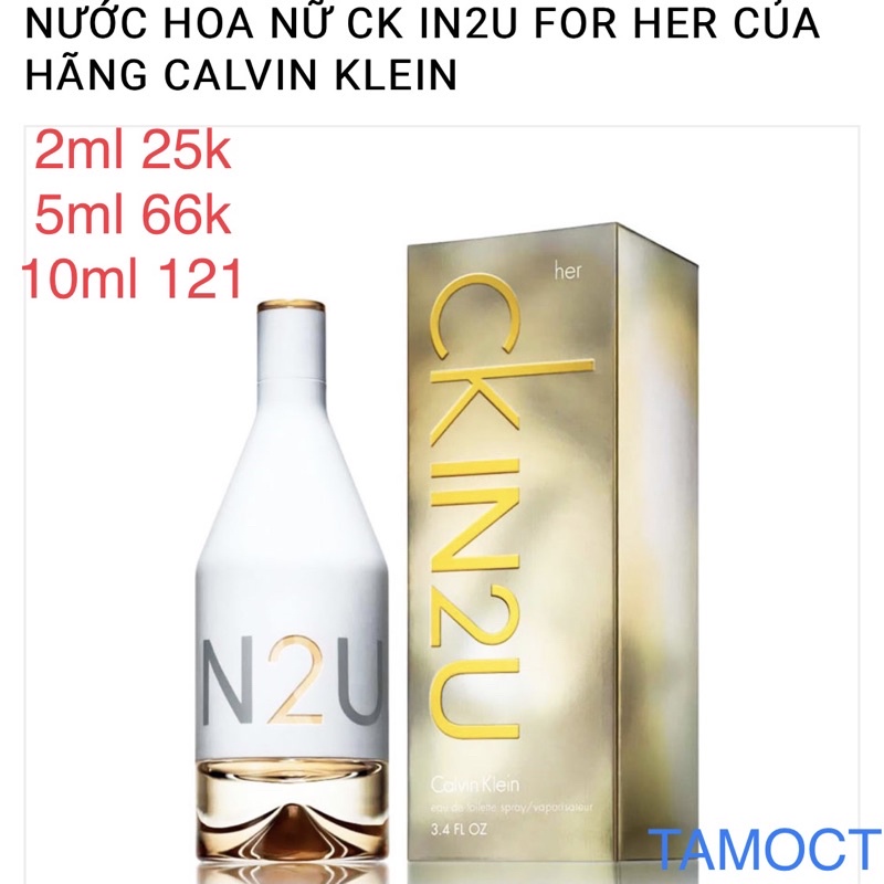 Chai xịt mẫu thử NƯỚC HOA NỮ CK IN2U FOR HER CỦA HÃNG CALVIN KLEIN