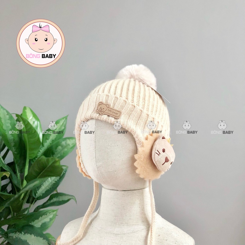 Mũ len cột dây tai gấu cute, thời thượng cho bé trai, bé gái từ 6 - 12 tháng - Mũ len phi công dày dặn, giữ ấm tốt