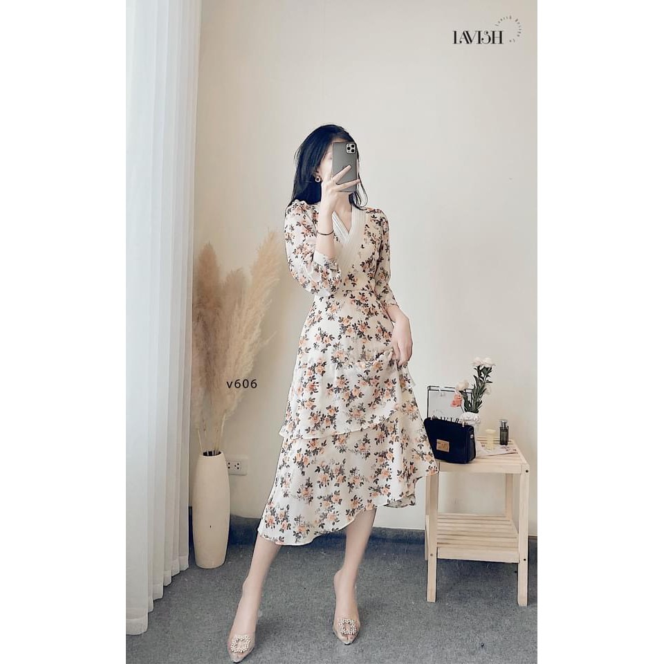 [Mã FAGREEN1505 giảm tới 30K đơn 99K] VN60 - VÁY HOA CAM CỔ V VIỀN TRẮNG NỮ | BigBuy360 - bigbuy360.vn