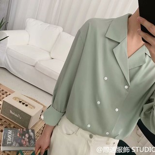 Áo sơ mi dài tay M-XXL Áo sơ mi hai màu xanh bạc hà Nam Phiên bản Hàn Quốc Áo sơ mi dài tay hợp thời trang Mặt dây chuyền mùa xuân mùa hè Áo sơ mi khí chất đơn giản Áo sơ mi cặp đôi chất lượng cao Sunscre