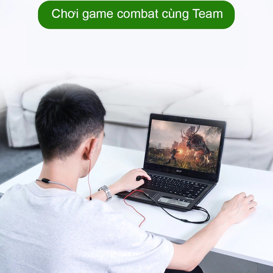 Jack Chuyển Đổi Tai Nghe 3.5mm Sang 2 Cổng 3.5mm cáp chia audio và mic dùng cho laptop và máy tính PC( đen đỏ)