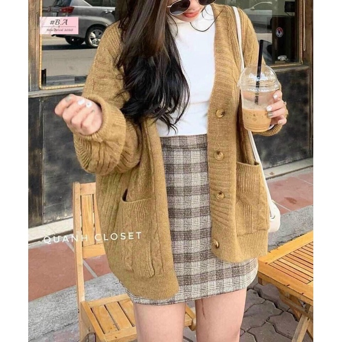 Áo cadigan len thừng 2 túi quảng châu